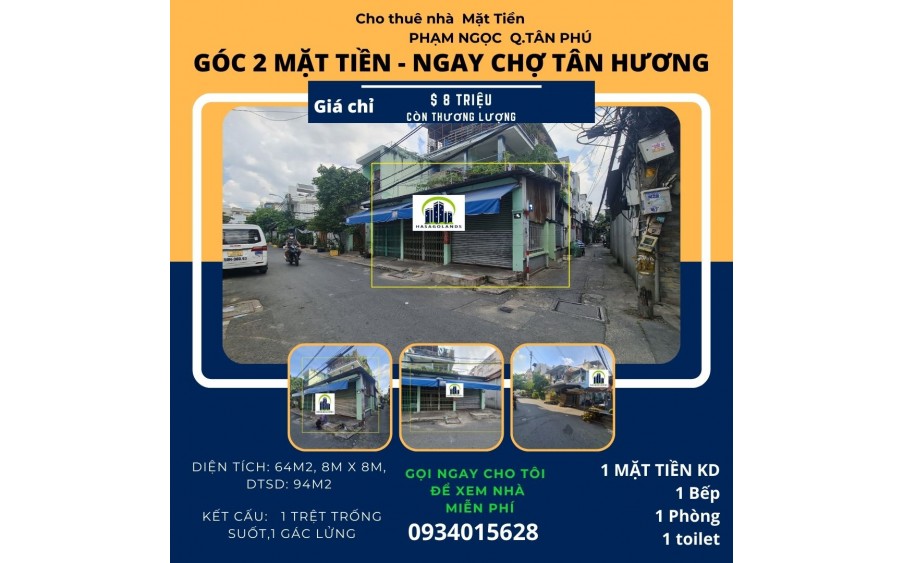 GẤP-Bán nhà mặt tiền Phùng Chí Kiên 112m2, 8.89Tỷ-DÒNG TIỀN 14Tr/Tháng